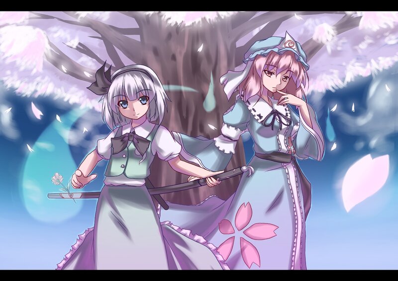 Two Girls with Swords — Purple, Serene