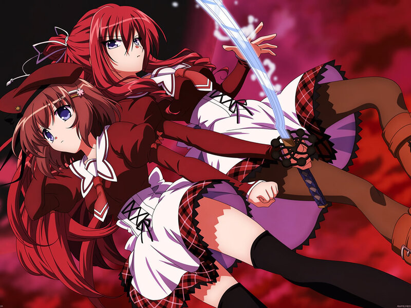 Two Girls with Swords — Red, Dramatic, Anime, Red Hair