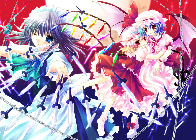 Two Girls with Swords — Red, Dramatic