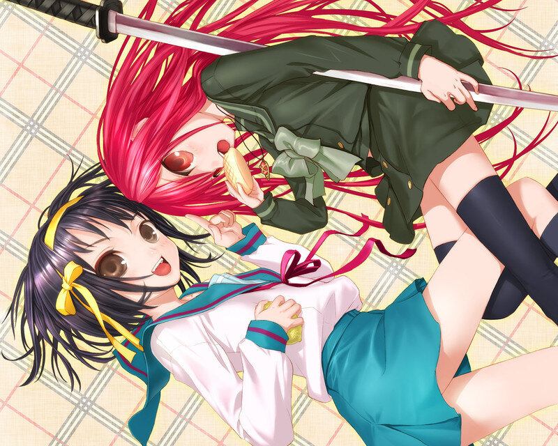 Two Girls with Swords — Red