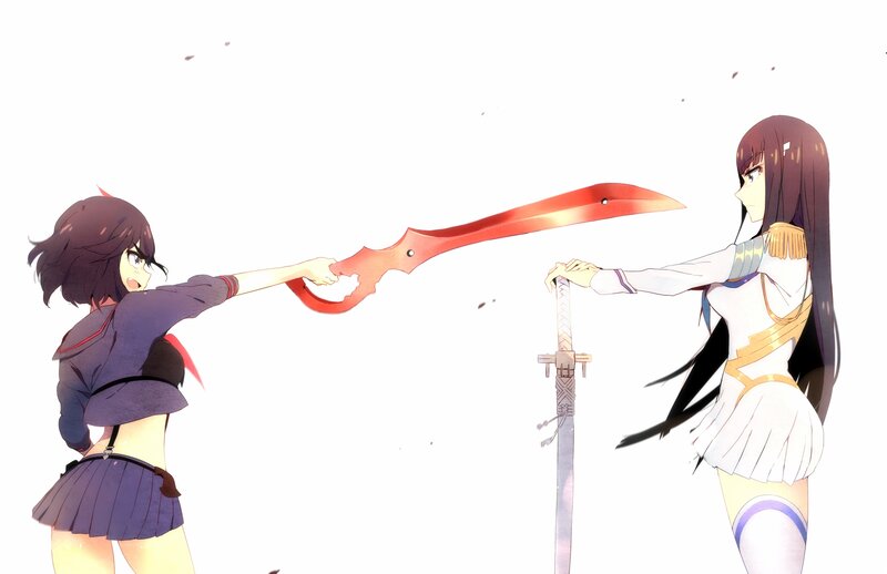 Two Girls with Swords — White, Dramatic