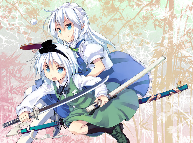 Two Girls with Swords — White, Playful