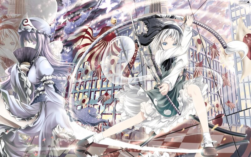 Two Girls with Swords — White