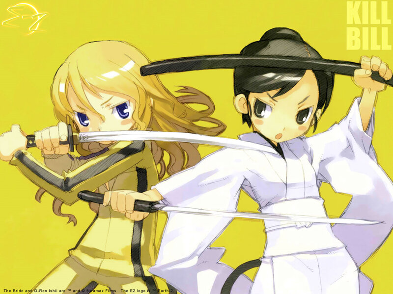 Two Girls with Swords — Yellow, Dramatic