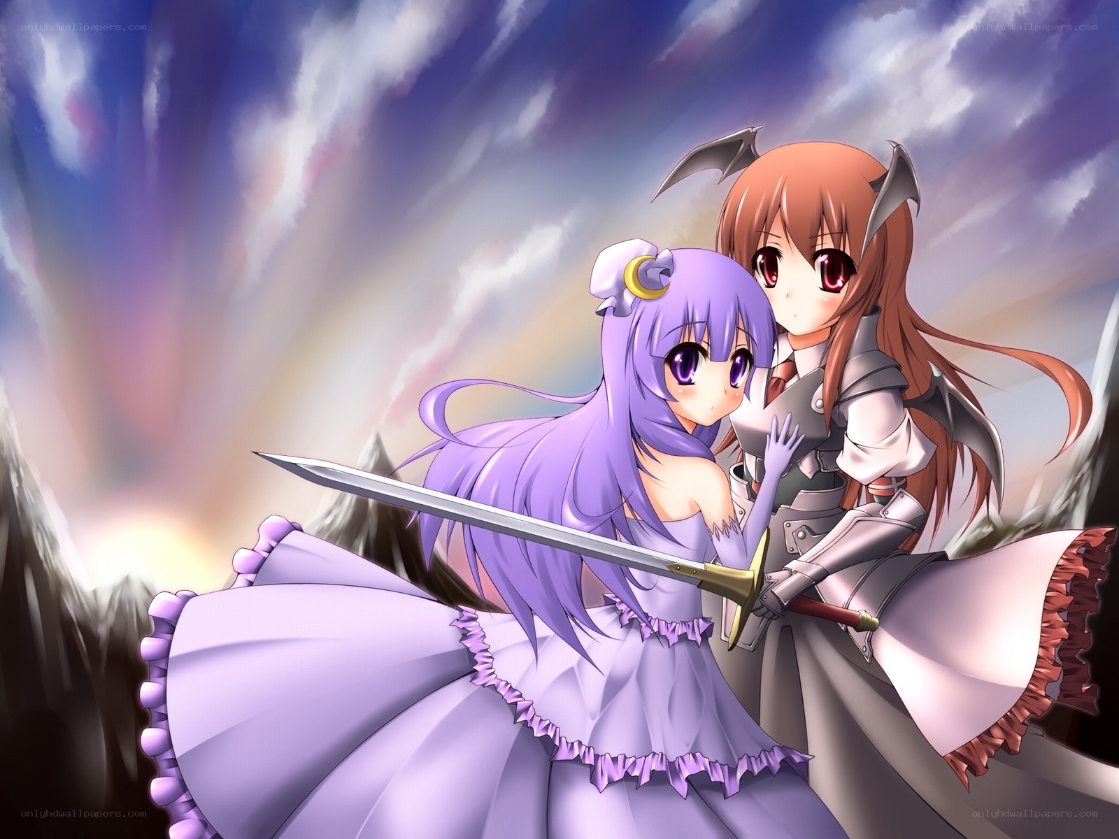 Two girls with swords