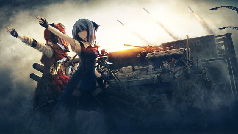 Two Girls with Tank — Gray, Dramatic