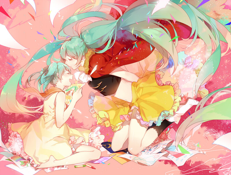 Two Girls with Teal Hair