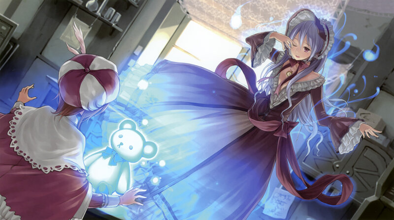 Two Girls with Teddy Bear — Purple