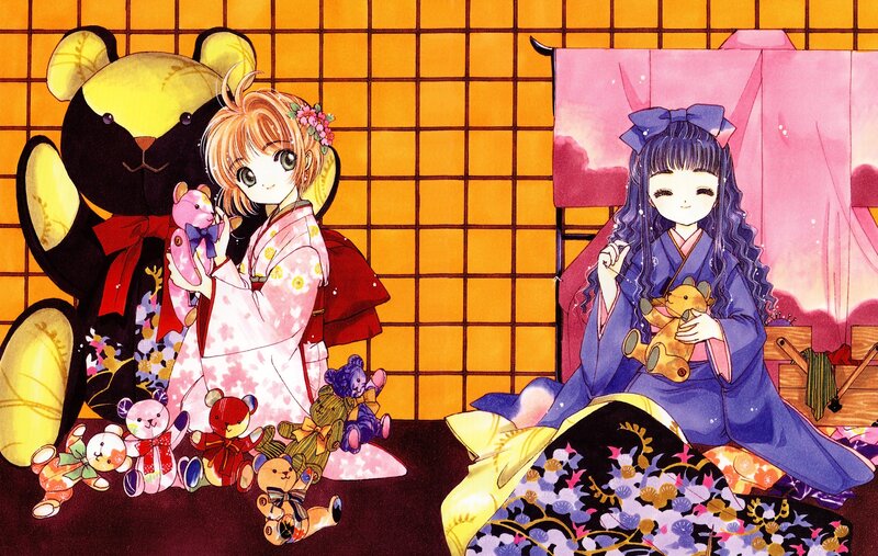 Two Girls with Teddy Bears — Orange