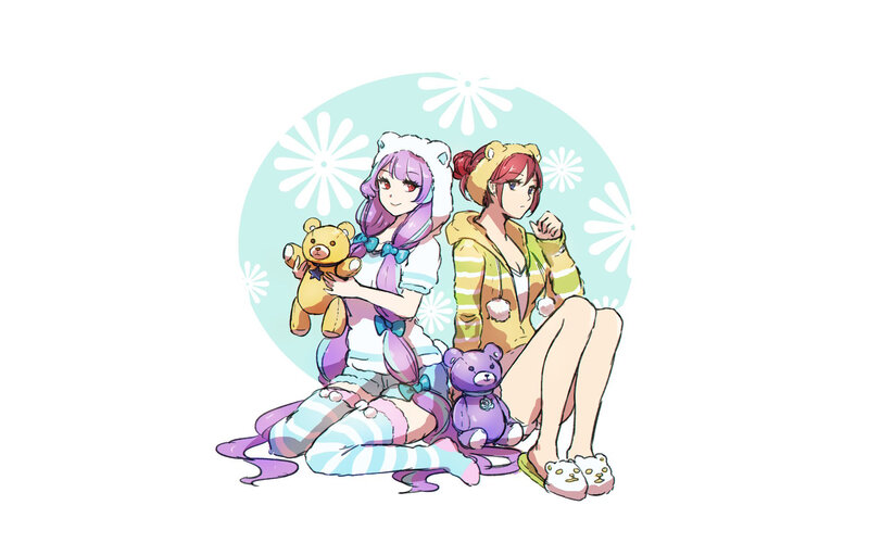Two Girls with Teddy Bears — Purple