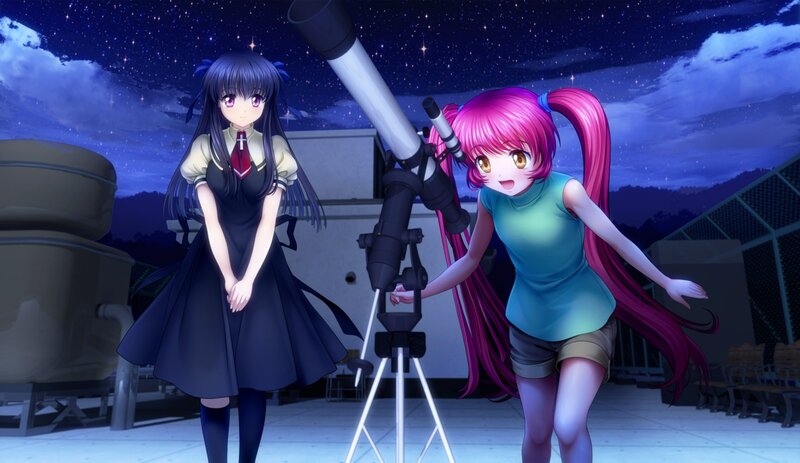 Two Girls with Telescope — Purple, Calm