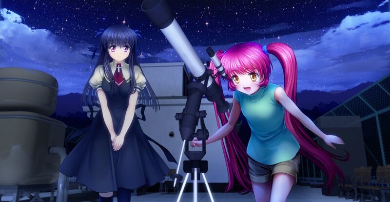 Two Girls with Telescope — Purple