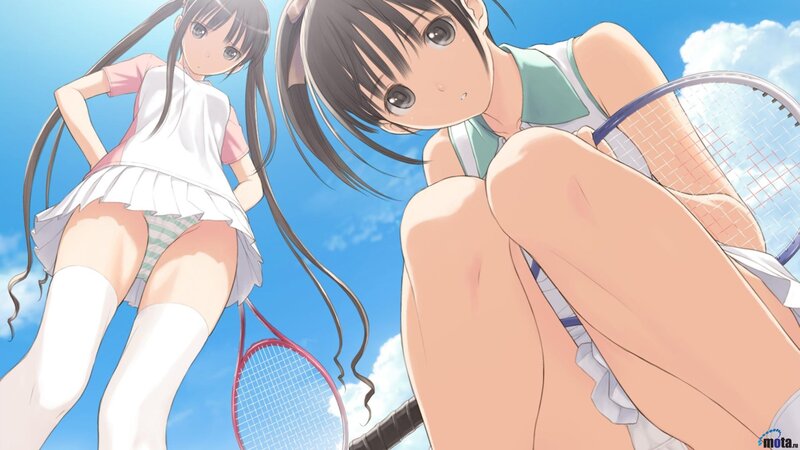 Two Girls with Tennis Rackets — Blue, Bright, Afternoon, Anime