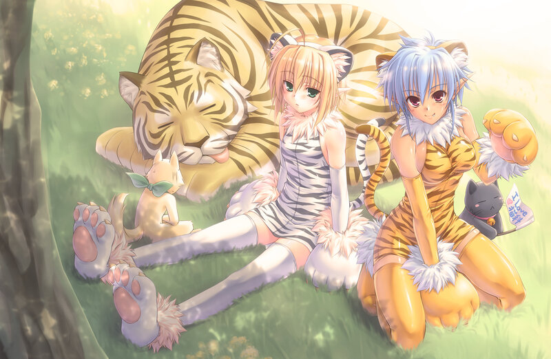 Two Girls with Tiger Costumes — Green