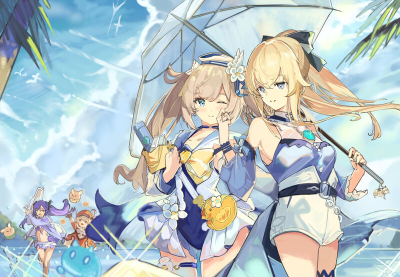 Two Girls with Umbrella — Blue