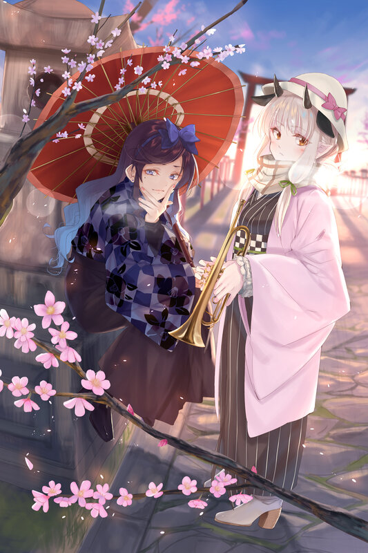Two Girls with Umbrella — Pink