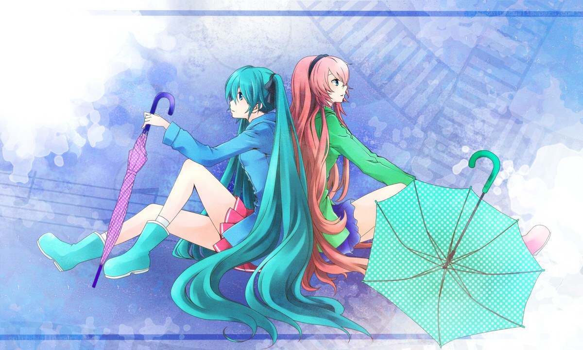 Two girls with umbrellas