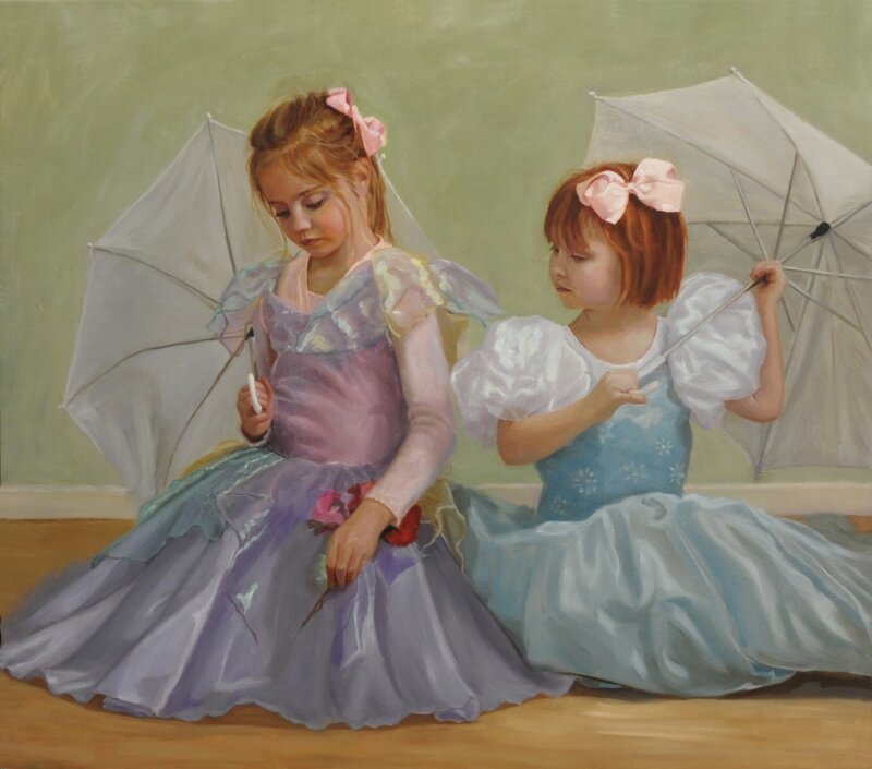Two girls with umbrellas