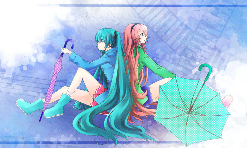 Two Girls with Umbrellas — Blue