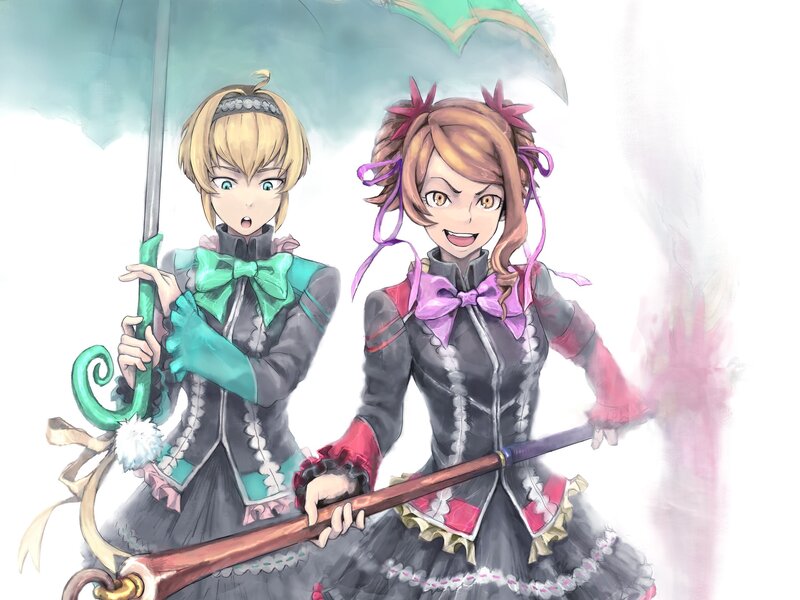 Two Girls with Umbrellas — Gray