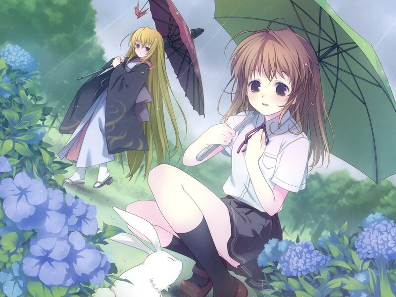 Two Girls with Umbrellas — Green