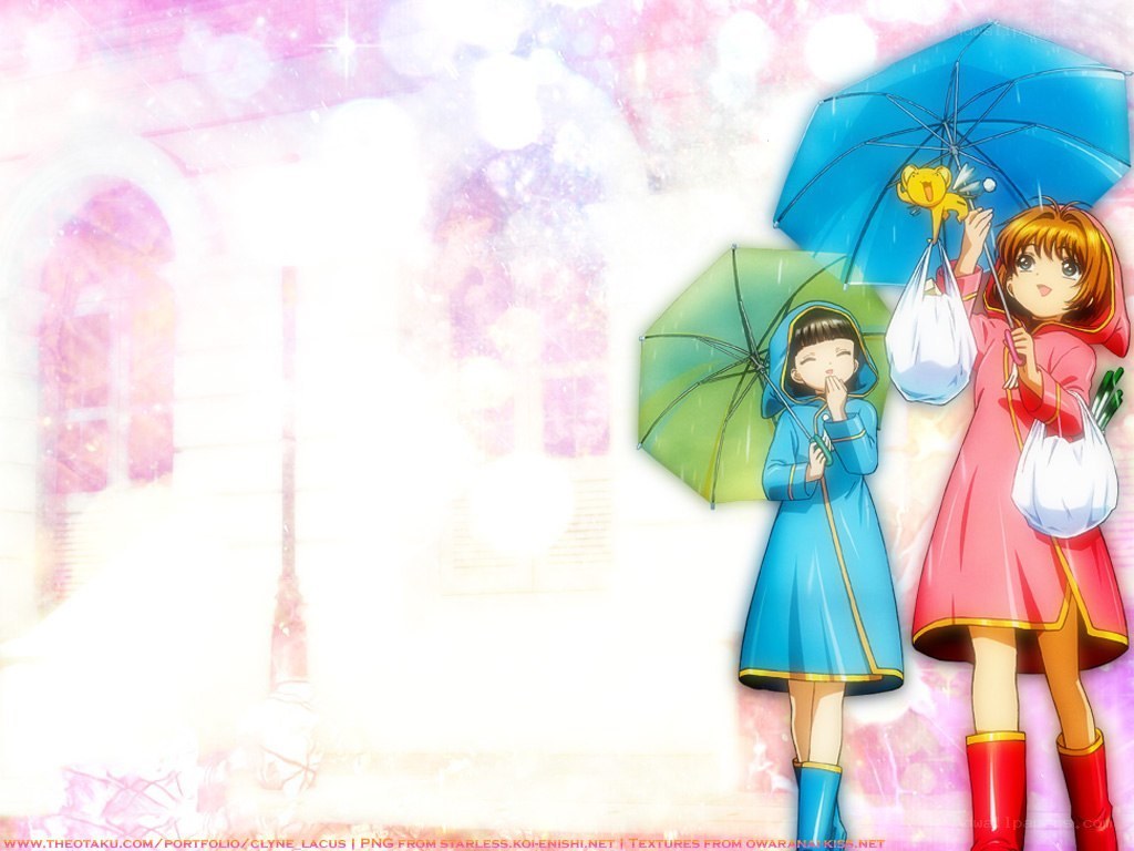 two girls with umbrellas in rain