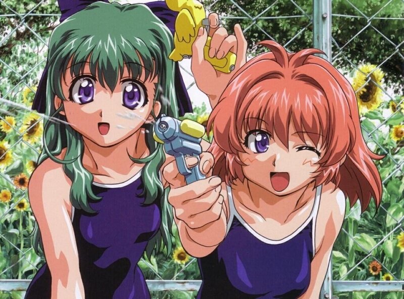 Two Girls with Water Guns — Green