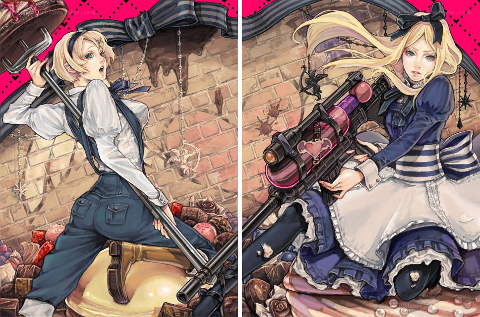 Two girls with weapons