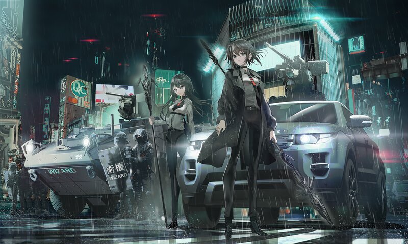 Two Girls with Weapons — Black, Dramatic, Night