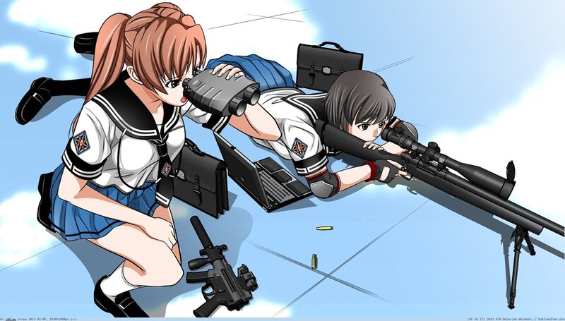 Two Girls with Weapons — Blue, Dramatic, Afternoon