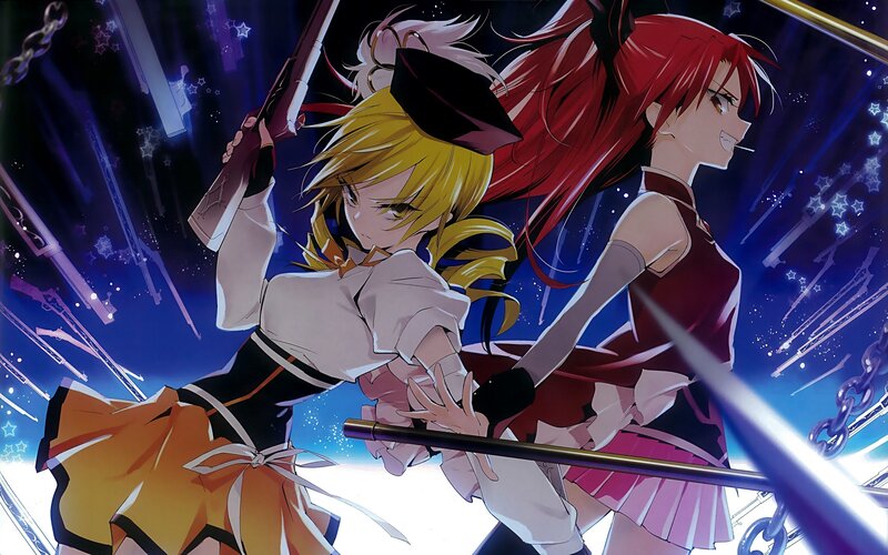 Two Girls with Weapons — Blue, Dramatic, Night, Anime