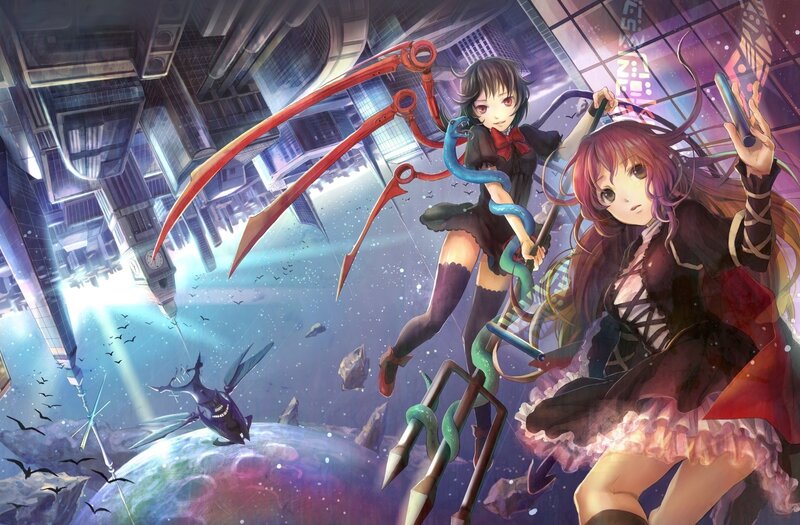 Two Girls with Weapons — Purple, Dramatic, Anime