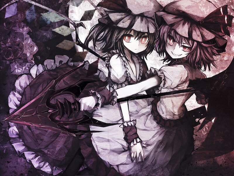 Two Girls with Weapons — Purple, Dramatic, Night, Anime, Bows
