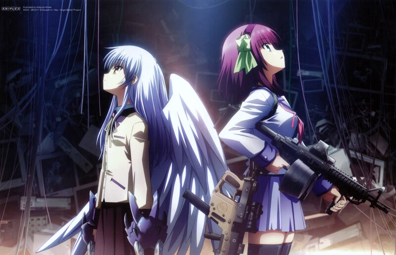 Two Girls with Weapons — Purple, Dramatic, Night, Anime, Wings