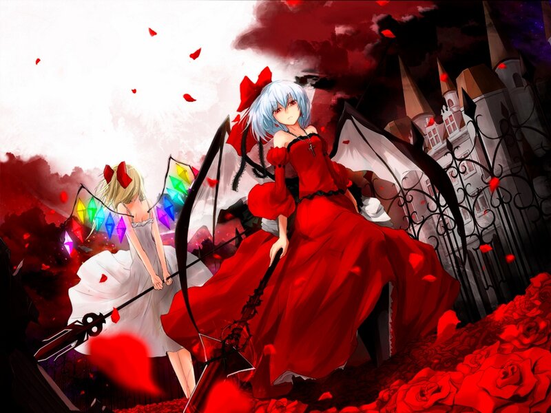 Two Girls with Weapons — Red, Dramatic, Night, Anime