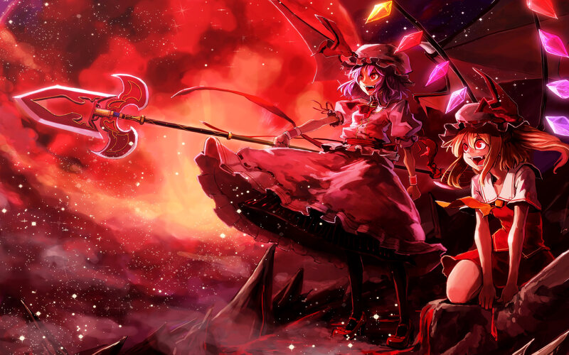 Two Girls with Weapons — Red, Dramatic, Night