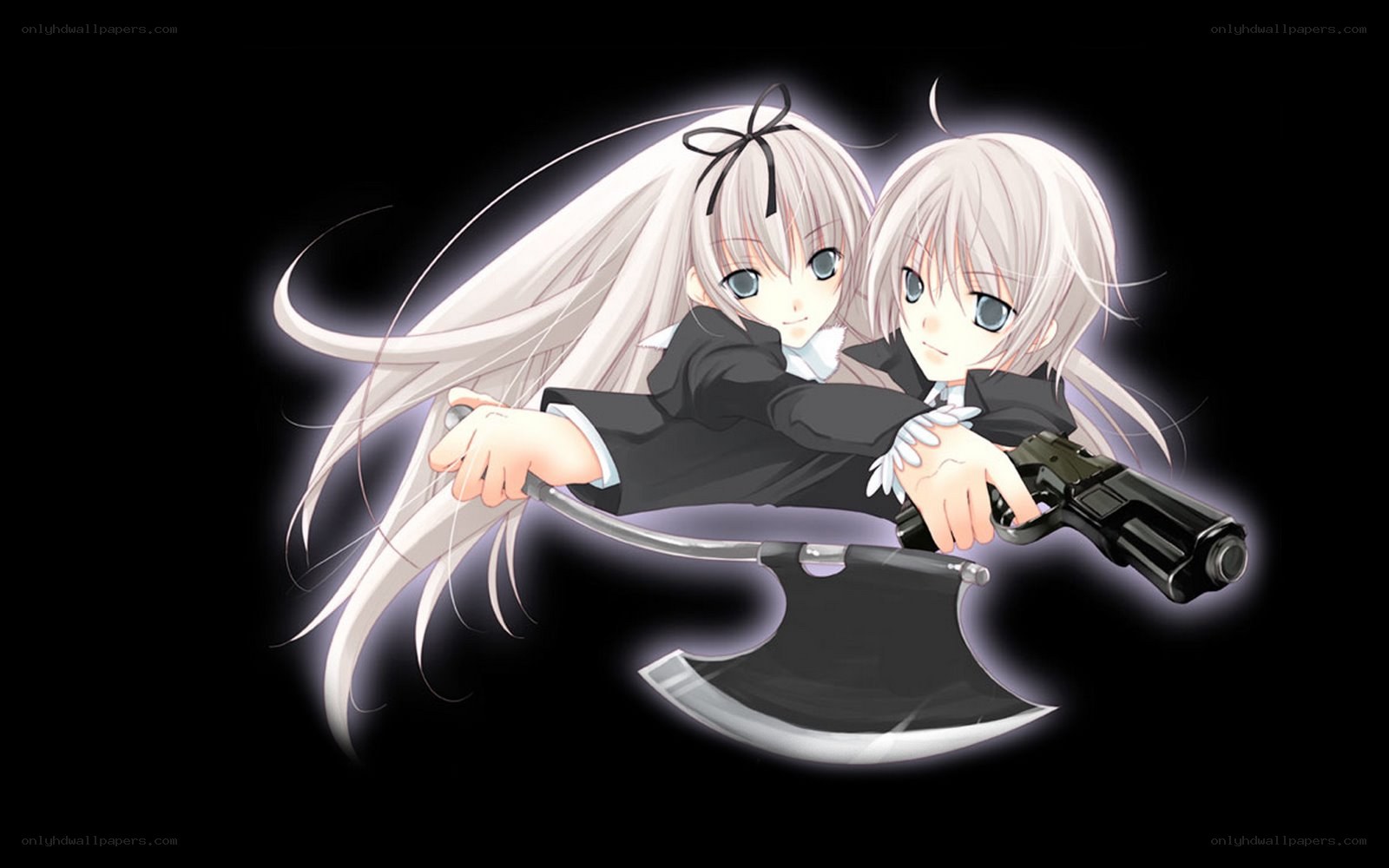 Two girls with weapons