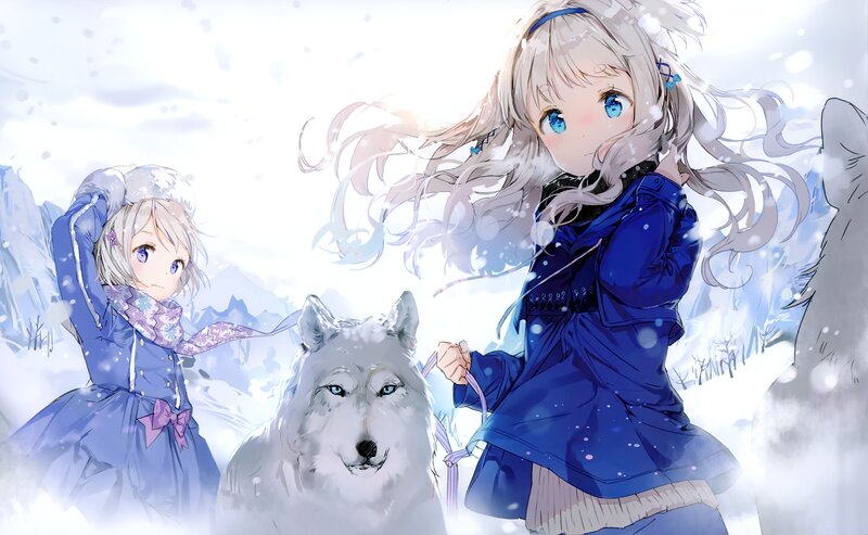 Two Girls with White Wolf