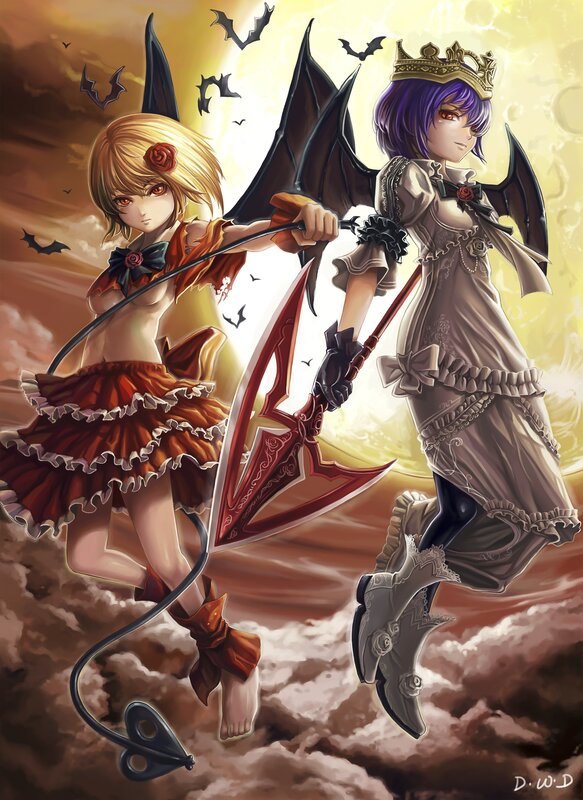 Two girls with wings and weapons