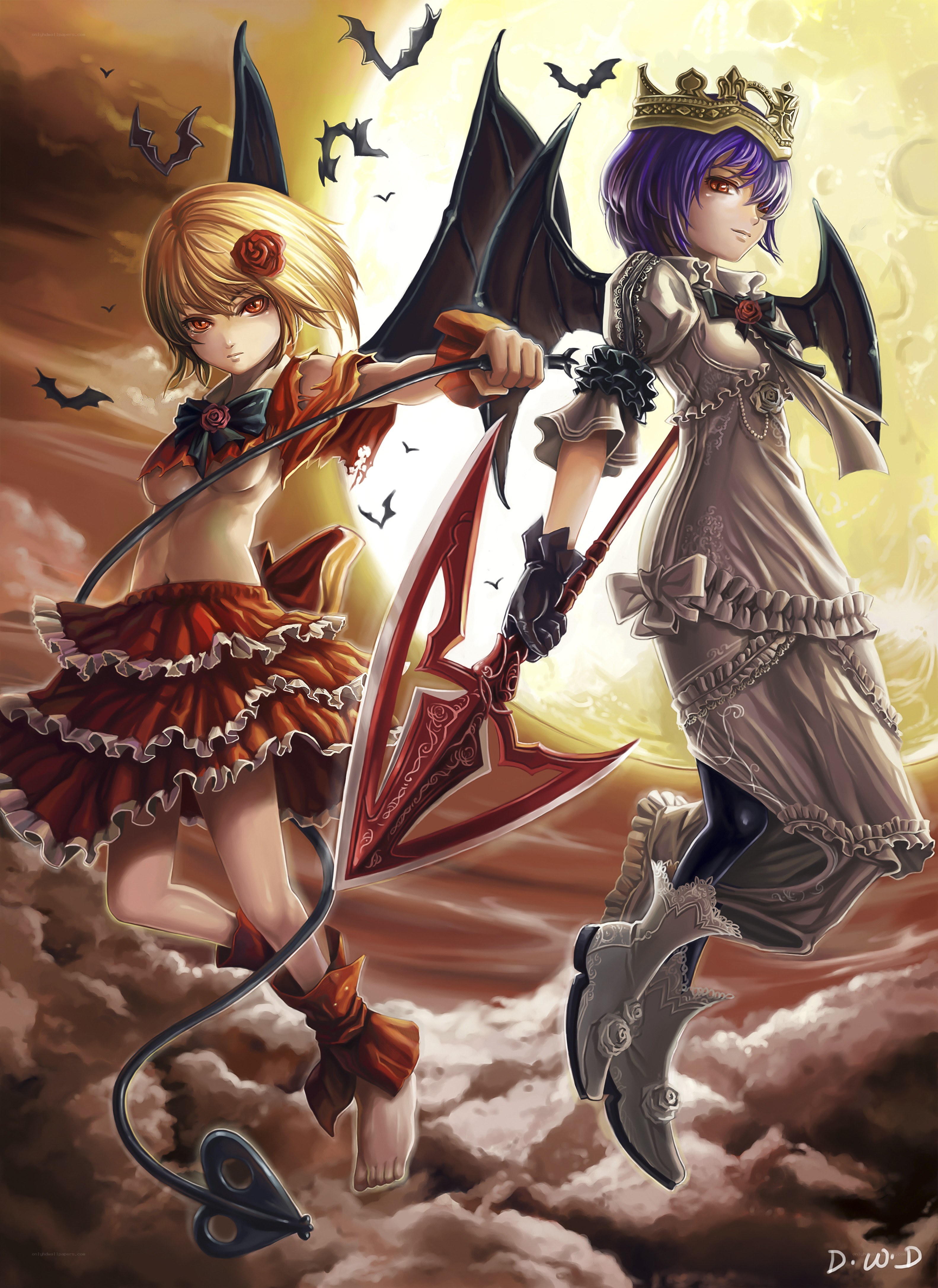 Two girls with wings and weapons