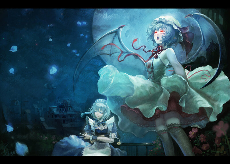 Two Girls with Wings — Blue, Dramatic