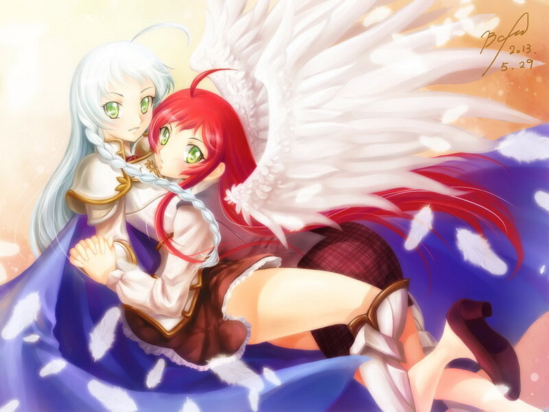 Two Girls with Wings — Blue, Serene
