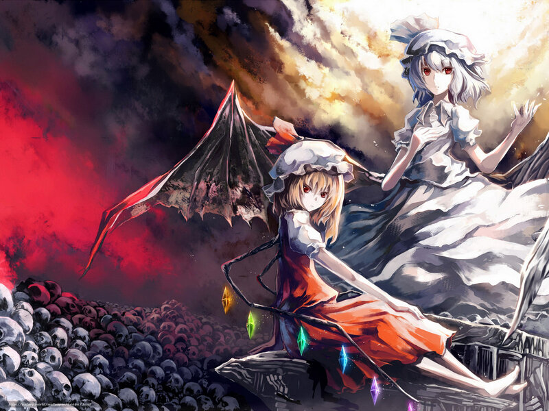 Two girls with wings in a dark landscape