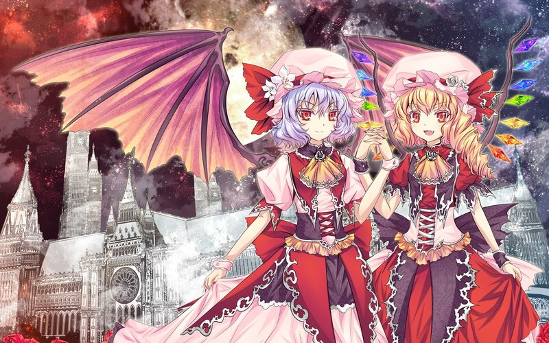 Two girls with wings in a fantasy city