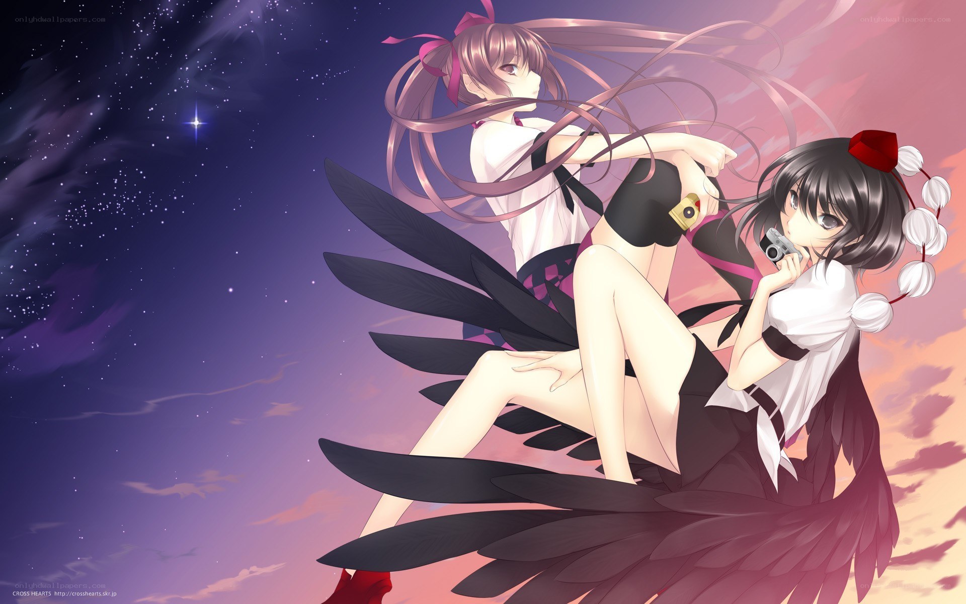 Two girls with wings in the sky