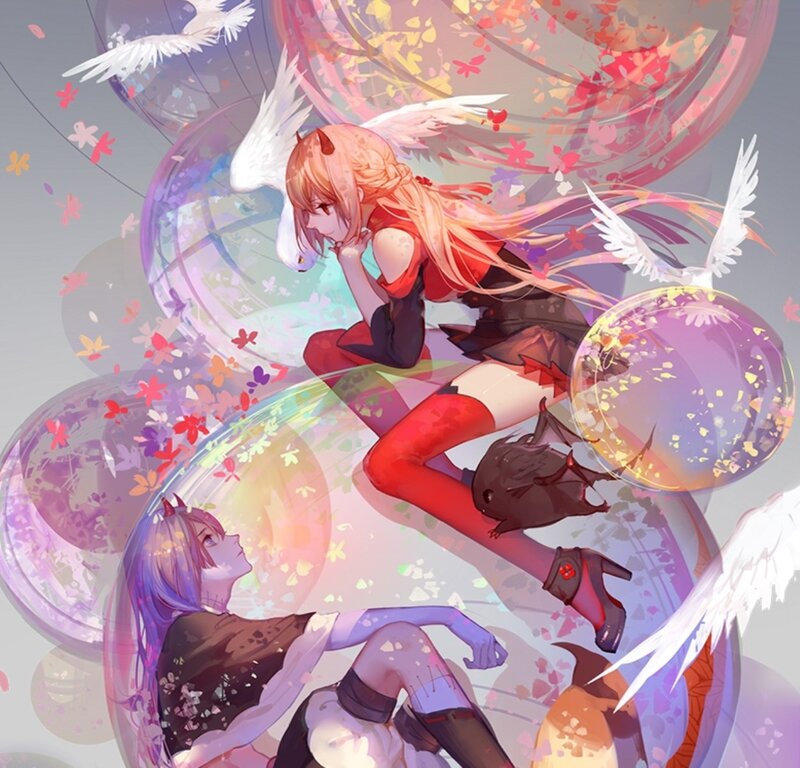 Two Girls with Wings — Pink, Dreamy