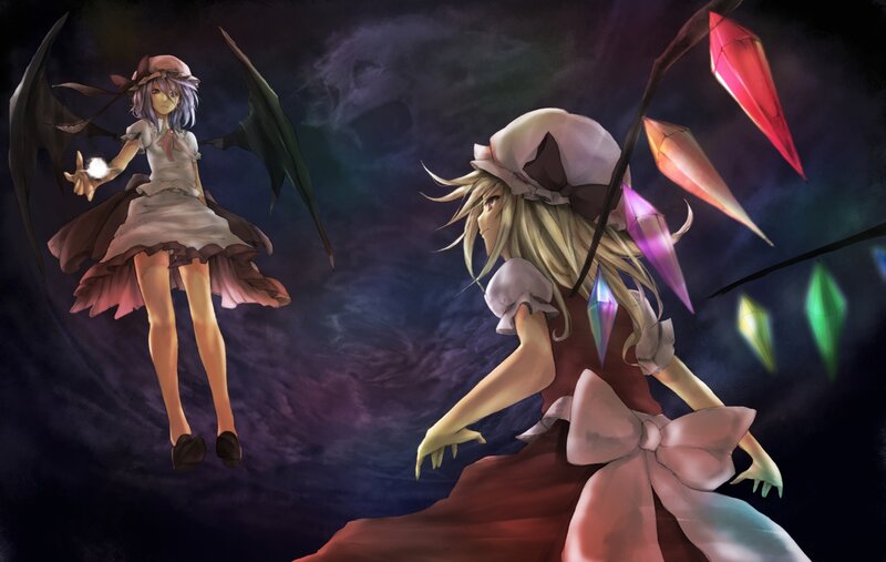 Two Girls with Wings — Purple, Dramatic, Night, Digital Art