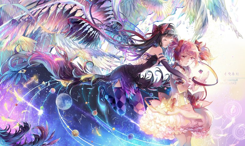 Two Girls with Wings — Purple, Fantasy, Digital Art