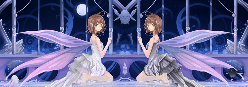 Two Girls with Wings — Purple, Serene