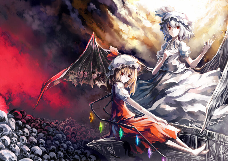 Two Girls with Wings — Red, Dramatic, Anime